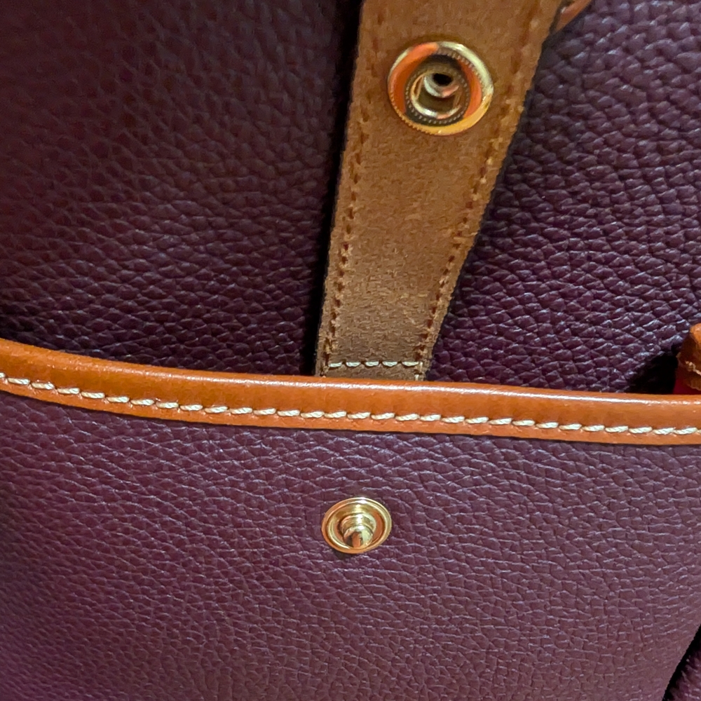 Dooney & Bourke Plum Pebble Leather Tote with Tan Trim - Picture 11 of 13